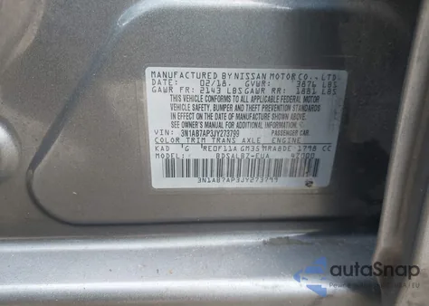 2018 Nissan Sentra S z USA, uszkodzony, nr VIN 3N1AB7AP3JY273799